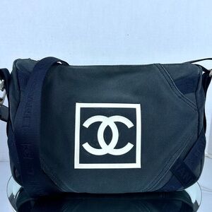 Authentic CHANEL Sports Line CC Logo Shoulder Cross Body Bag Canvas Navy Unisex